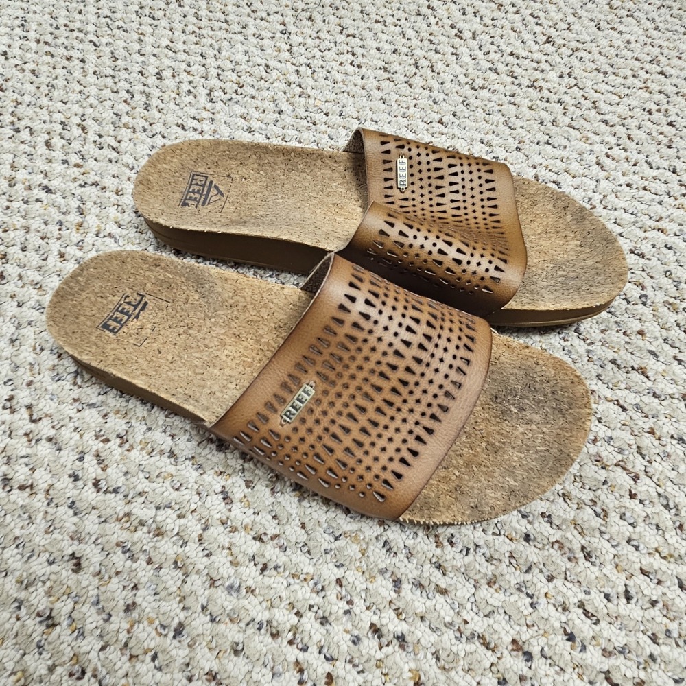 Reef Cushion Scout Perf Sandals Womens 8 Brown Leather Slides